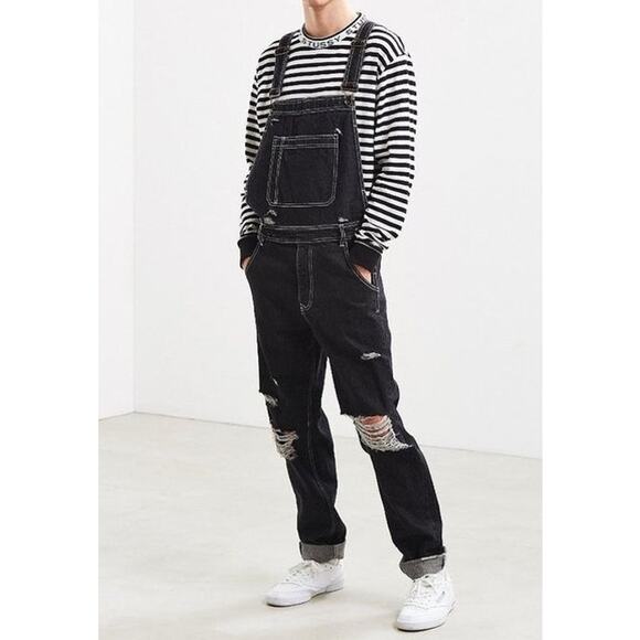 Urban Outfitters BDG Overalls Mens Black Distressed Denim Streetwear Workwear